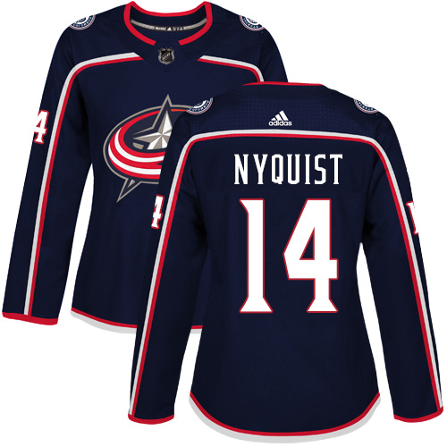 Adidas Blue Jackets #14 Gustav Nyquist Navy Blue Home Authentic Women's Stitched NHL Jersey